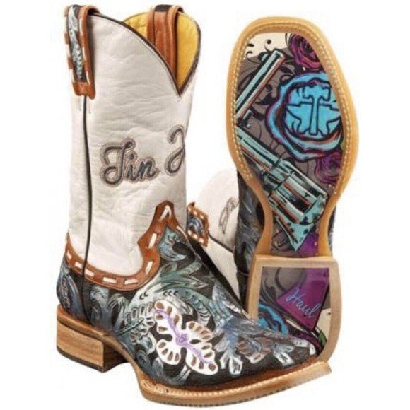 Tin Haul Shoes - Tin Haul Women’s Western Leather Boots Guns And Roses Sole Size US 5.5 EUC
